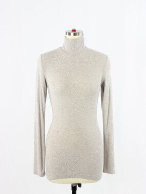 Aritzia WILFRED Only Grey Modal Ribbed Jersey Turtleneck T-Shirt Top, Size S